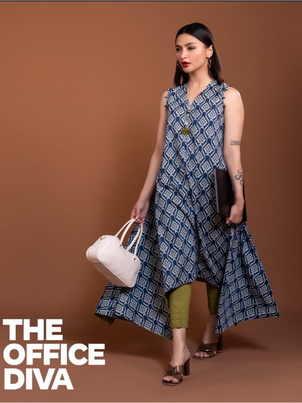 Khaadi Blue Geometric Sleeveless Flow Dress